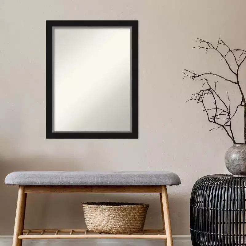 Miroir mural étroit de salle de bain en Eva sans biseau 21" x 27" Noir - Amanti Art : Rectangle moderne, cadre en polystyrène, à fixer au mur