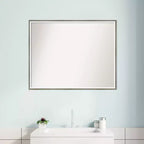 Miroir mural de salle de bain Lucie Wood sans biseau de 29 po x 23 po, argent - Amanti Art : Rectangulaire moderne, quincaillerie de montage incluse