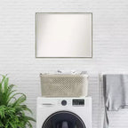 Miroir mural de salle de bain Lucie Wood sans biseau de 29 po x 23 po, argent - Amanti Art : Rectangulaire moderne, quincaillerie de montage incluse