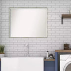 Miroir mural de salle de bain Lucie Wood sans biseau de 29 po x 23 po, argent - Amanti Art : Rectangulaire moderne, quincaillerie de montage incluse