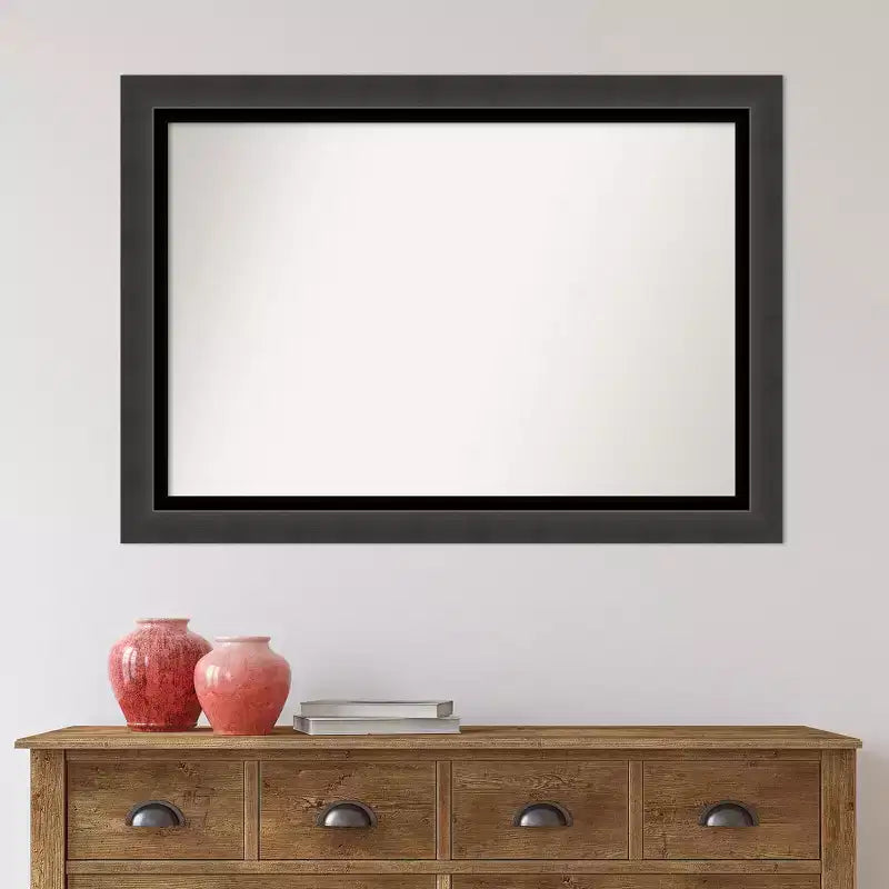 Miroir mural noir Tuxedo de 41 po x 29 po sans biseau - Amanti Art : Grand, moderne, rectangulaire, cadre en polystyrène