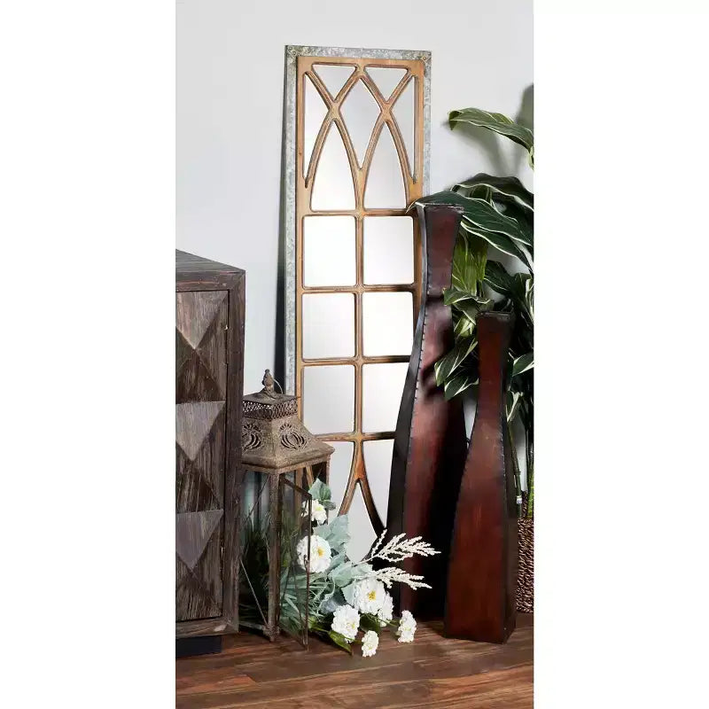 Miroir Mural Cadre Bois de Ferme Inspiré d'un Cadre de Fenêtre Marron - Olivia & May : Décoration Rectangulaire Rustique, Aucun Assemblage Requis
