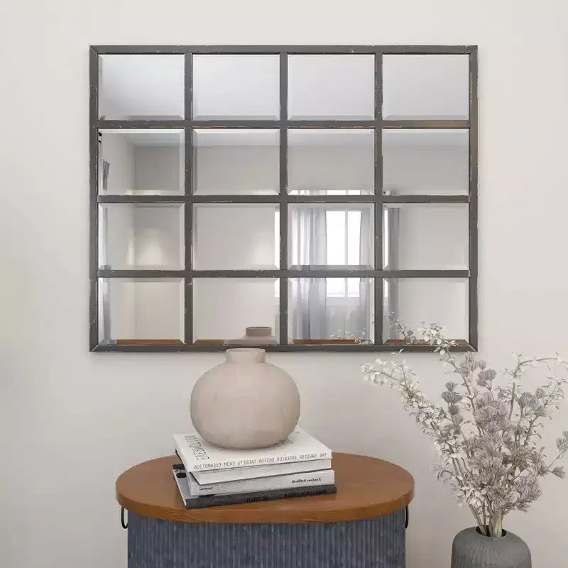 Miroir mural inspiré d'une vitre de fenêtre Noir - Olivia & May : Style industriel, 45x35.38", Cadre en fer
