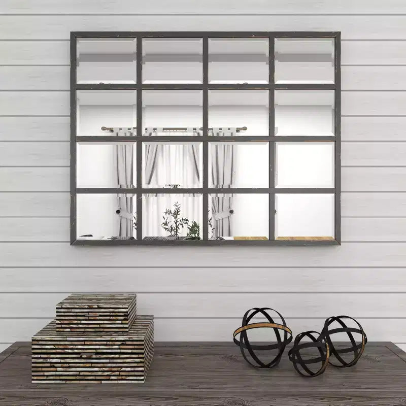 Miroir mural inspiré d'une vitre de fenêtre Noir - Olivia & May : Style industriel, 45x35.38", Cadre en fer