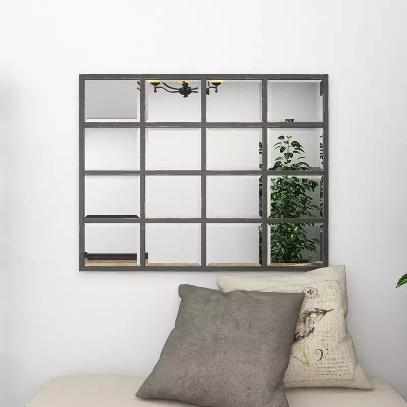 Miroir mural inspiré d'une vitre de fenêtre Noir - Olivia & May : Style industriel, 45x35.38", Cadre en fer