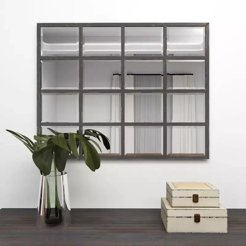 Miroir mural inspiré d'une vitre de fenêtre Noir - Olivia & May : Style industriel, 45x35.38", Cadre en fer