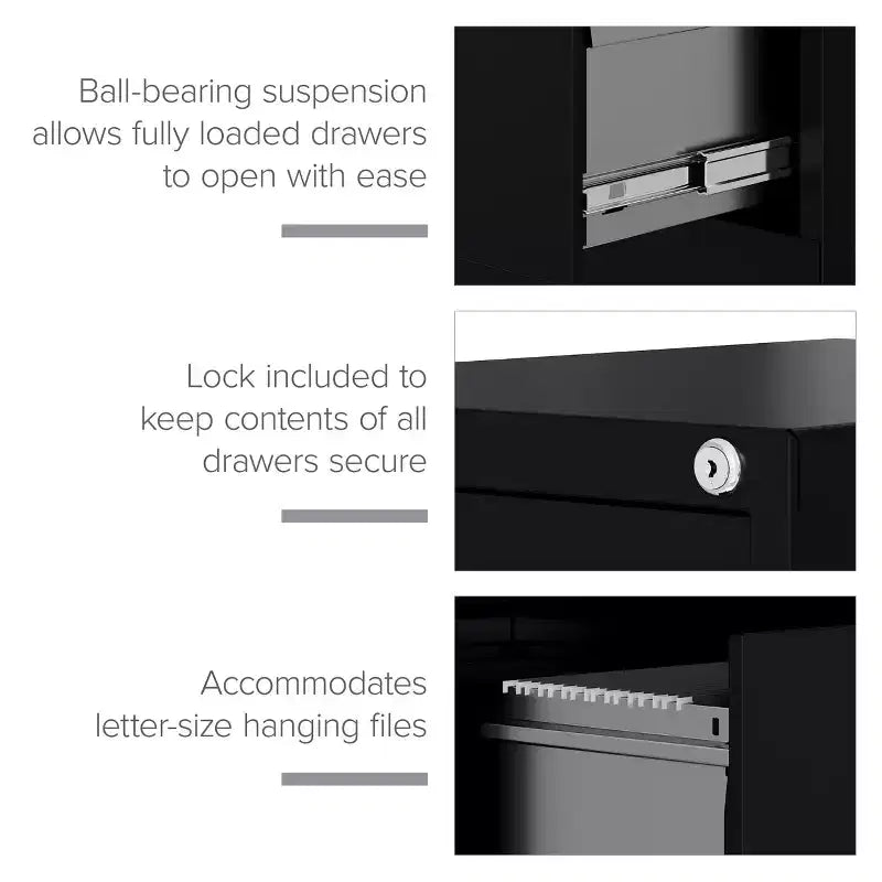 Hirsh Classeur vertical 2 tiroirs 56 cm Noir : Cadre en acier, certifié GreenGuard et ANSI/BIFMA, aucun assemblage requis