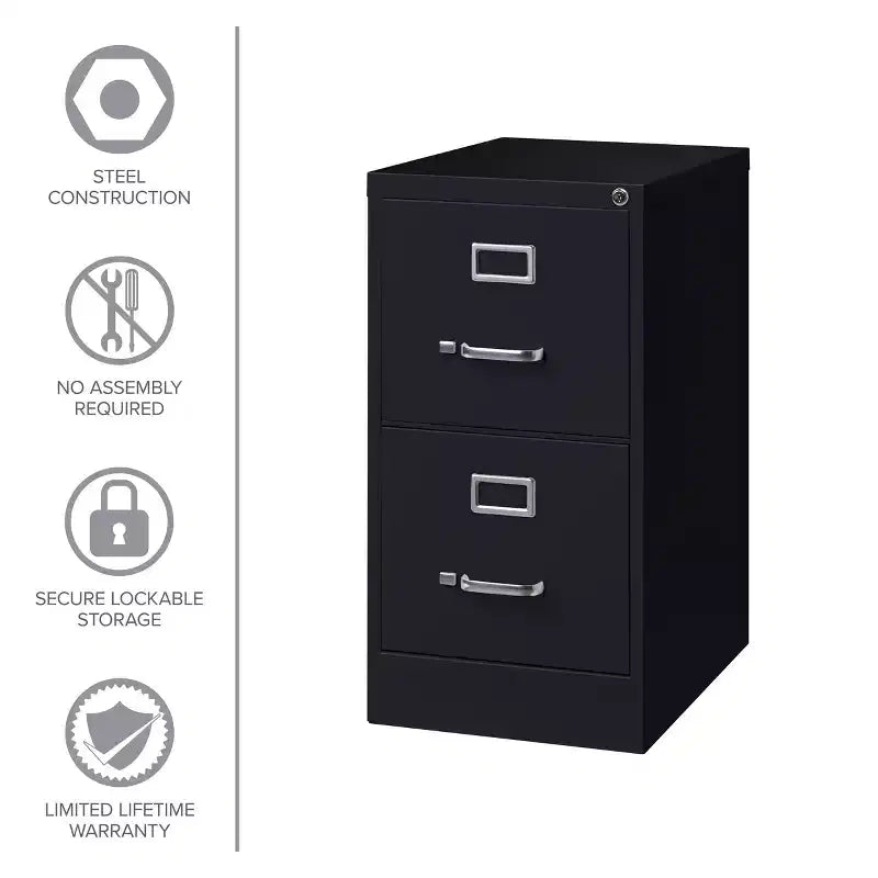 Hirsh Classeur vertical 2 tiroirs 56 cm Noir : Cadre en acier, certifié GreenGuard et ANSI/BIFMA, aucun assemblage requis
