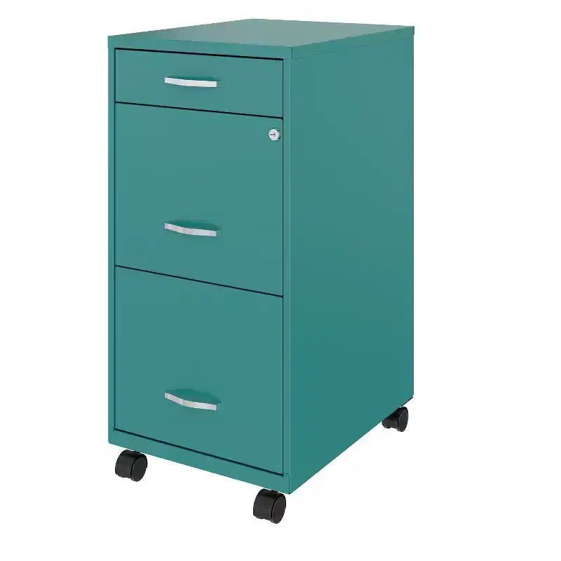 Solutions pour espaces de travail Caisson de classement vertical mobile à 3 tiroirs de largeur lettre, profondeur 18 po, sarcelle