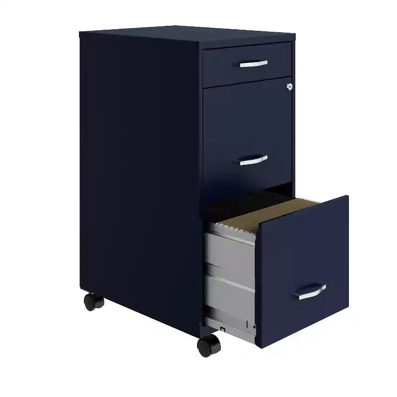 Space Solutions Classeur mobile vertical 3 tiroirs de 18 po de profondeur, largeur lettre, bleu marine