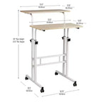 Bureau assis/debout roulant blanc avec rangement latéral - Mind Reader