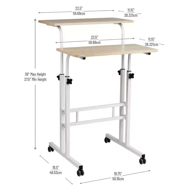 Bureau assis/debout roulant blanc avec rangement latéral - Mind Reader