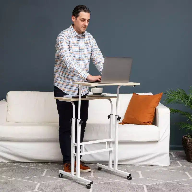 Bureau assis/debout roulant blanc avec rangement latéral - Mind Reader