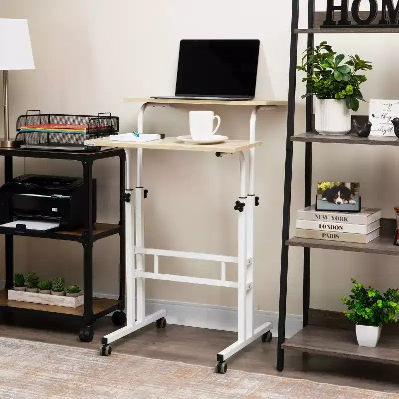 Bureau assis/debout roulant blanc avec rangement latéral - Mind Reader