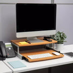 Support d'écran Mind Reader, tiroir coulissant pour clavier, ordinateur portable, rehausseur, bureau, bois, métal, 50,8 cm (L) x 37,5 cm (l) x 15 cm (H), marron, argent