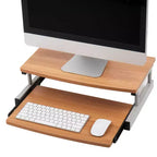 Support d'écran Mind Reader, tiroir coulissant pour clavier, ordinateur portable, rehausseur, bureau, bois, métal, 50,8 cm (L) x 37,5 cm (l) x 15 cm (H), marron, argent