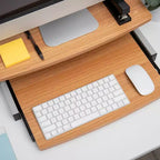 Support d'écran Mind Reader, tiroir coulissant pour clavier, ordinateur portable, rehausseur, bureau, bois, métal, 50,8 cm (L) x 37,5 cm (l) x 15 cm (H), marron, argent