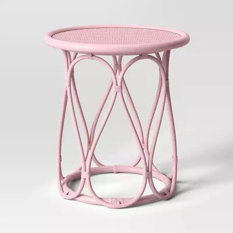 Rattan Kids' Bedside Table Coral - Pillowfort™: Pink Rattan Nightstand, No Assembly, Ethical Handcraft Certified