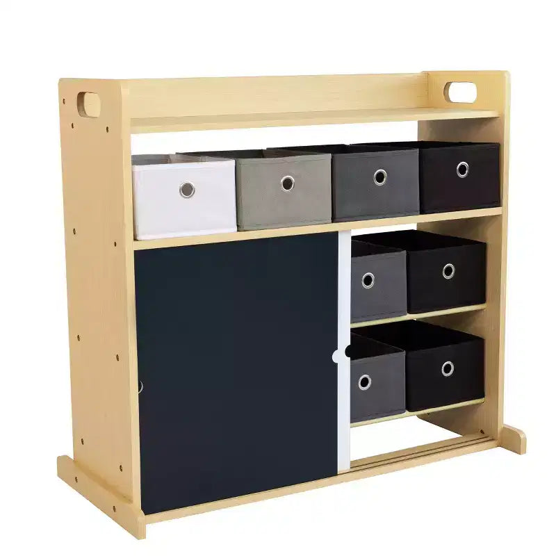 Organisateur pour enfants Humble Crew avec bacs en tissu et portes-graffiti en bois naturel : cadre en MDF, 1 étagère, 2 ans et plus, 86,4 cm l. x 81,3 cm h.