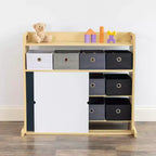 Organisateur pour enfants Humble Crew avec bacs en tissu et portes-graffiti en bois naturel : cadre en MDF, 1 étagère, 2 ans et plus, 86,4 cm l. x 81,3 cm h.