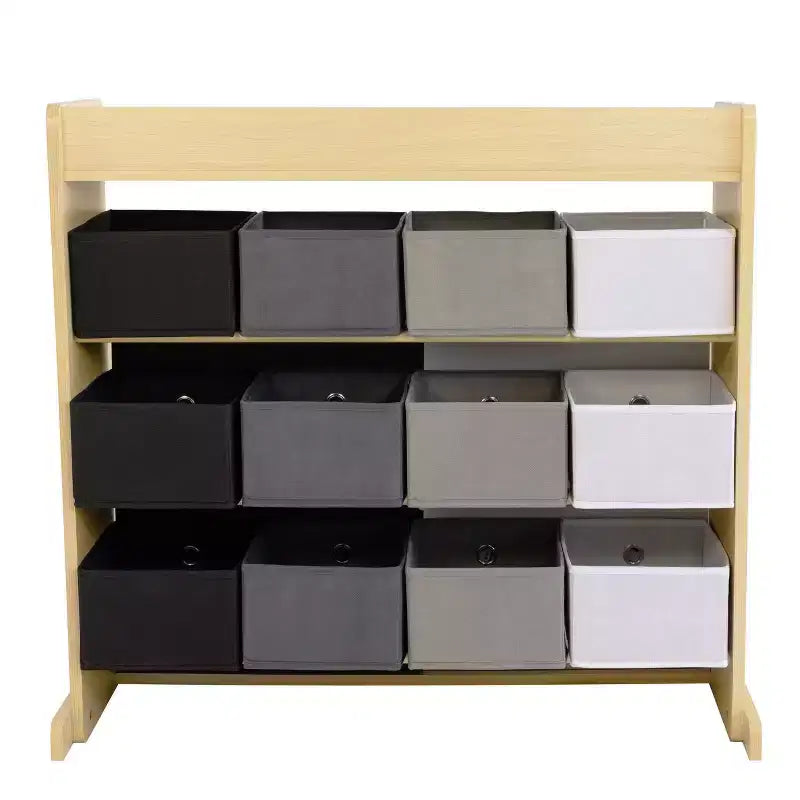 Organisateur pour enfants Humble Crew avec bacs en tissu et portes-graffiti en bois naturel : cadre en MDF, 1 étagère, 2 ans et plus, 86,4 cm l. x 81,3 cm h.