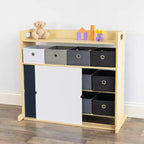 Organisateur pour enfants Humble Crew avec bacs en tissu et portes-graffiti en bois naturel : cadre en MDF, 1 étagère, 2 ans et plus, 86,4 cm l. x 81,3 cm h.