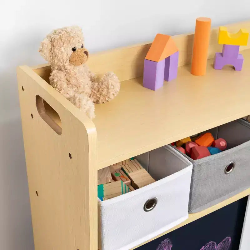 Organisateur pour enfants Humble Crew avec bacs en tissu et portes-graffiti en bois naturel : cadre en MDF, 1 étagère, 2 ans et plus, 86,4 cm l. x 81,3 cm h.