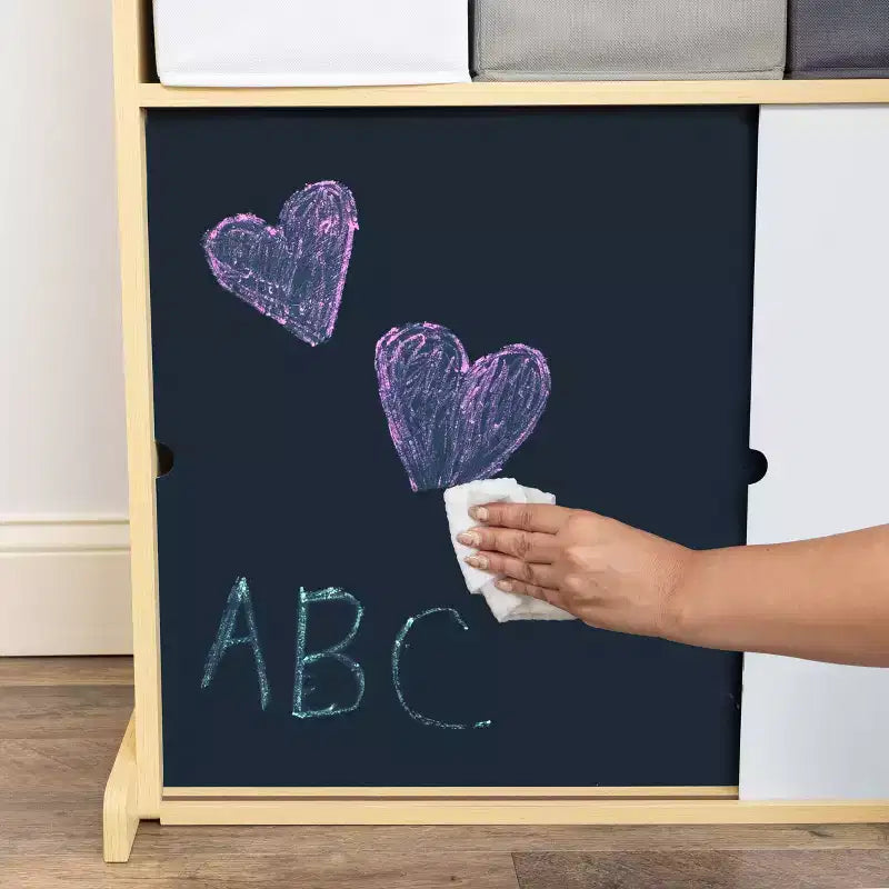 Organisateur pour enfants Humble Crew avec bacs en tissu et portes-graffiti en bois naturel : cadre en MDF, 1 étagère, 2 ans et plus, 86,4 cm l. x 81,3 cm h.
