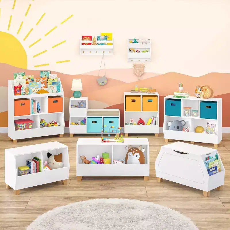 Banc de rangement RiverRidge Kids' Catch-All Cubby avec étagères de rangement pour jouets et siège rembourré pour coin lecture et salle de jeux, blanc