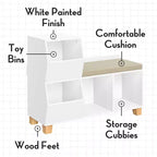 Banc de rangement RiverRidge Kids' Catch-All Cubby avec étagères de rangement pour jouets et siège rembourré pour coin lecture et salle de jeux, blanc