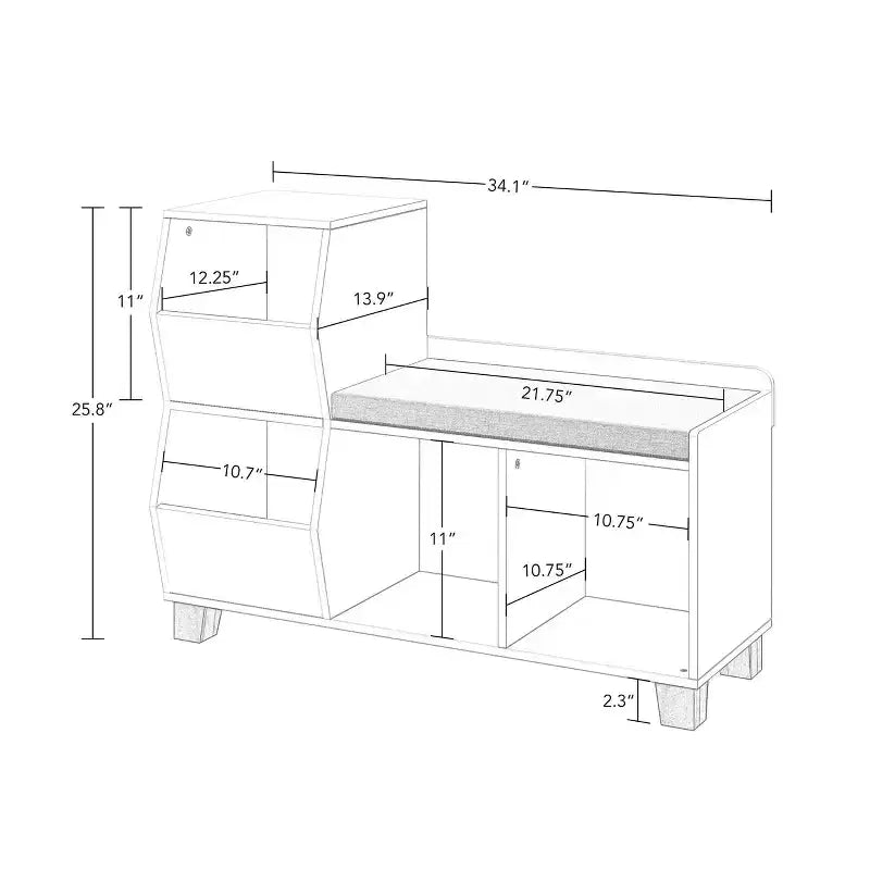 Banc de rangement RiverRidge Kids' Catch-All Cubby avec étagères de rangement pour jouets et siège rembourré pour coin lecture et salle de jeux, blanc