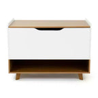Humble Crew Morgan Coffre à jouets mi-siècle pour enfants avec couvercle à fermeture douce et étagère de rangement, bois/blanc