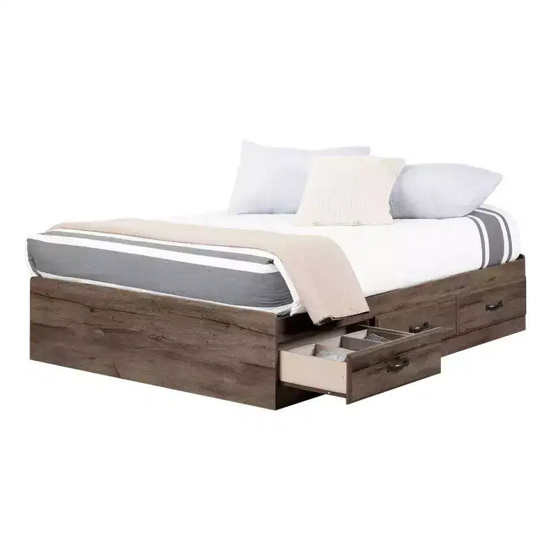 Lit double pour enfant Ulysse, avec 3 tiroirs, Chêne automne - South Shore : Lit double moderne, rangement, non-rembourré