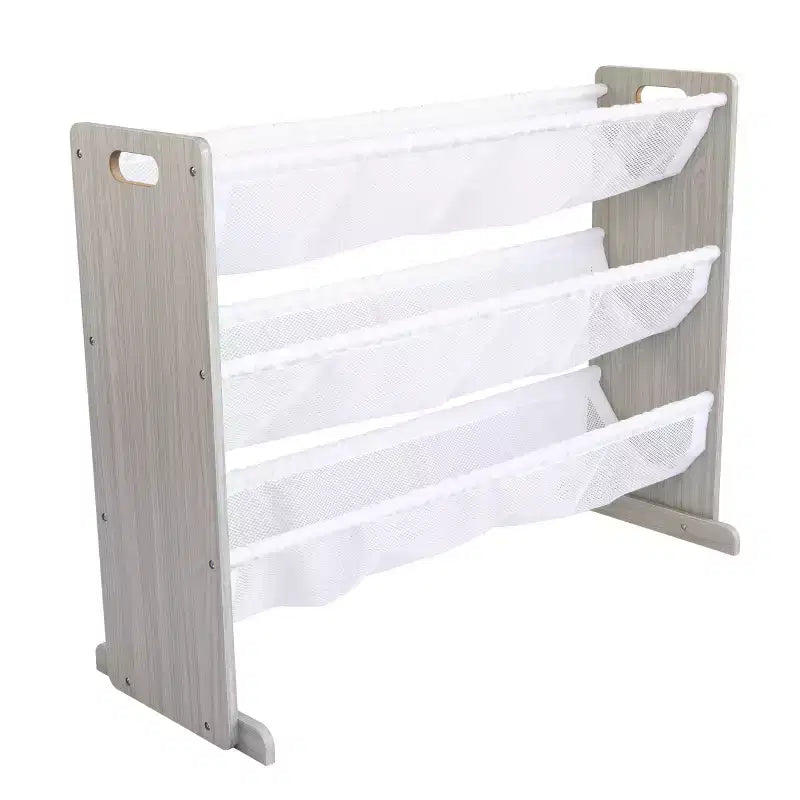 Humble Crew Kids' Slate Organisateur de peluches gris : Cadre en MDF, 3 étagères, 4 bacs de rangement, 81,3 cm H x 106,7 cm L x 27,9 cm P