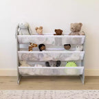 Humble Crew Kids' Slate Organisateur de peluches gris : Cadre en MDF, 3 étagères, 4 bacs de rangement, 81,3 cm H x 106,7 cm L x 27,9 cm P