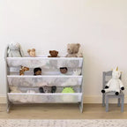 Humble Crew Kids' Slate Organisateur de peluches gris : Cadre en MDF, 3 étagères, 4 bacs de rangement, 81,3 cm H x 106,7 cm L x 27,9 cm P