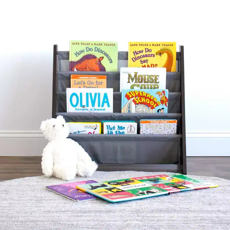 Étagère à livres 4 niveaux Sumatra Kids pour enfants Espresso/Gris - Humble Crew : Bibliothèque pour tout-petits, MDF, anti-basculement, étagères ouvertes