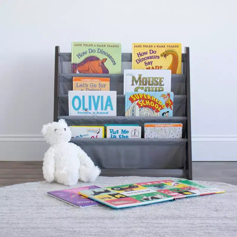 Étagère à livres 4 niveaux Sumatra Kids pour enfants Espresso/Gris - Humble Crew : Bibliothèque pour tout-petits, MDF, anti-basculement, étagères ouvertes