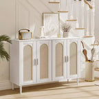 Buffet Garvee en rotin, meuble de rangement à 4 portes, console de bar à café, étagères réglables pour cuisine, couloir, salon