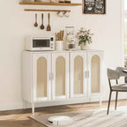 Buffet Garvee en rotin, meuble de rangement à 4 portes, console de bar à café, étagères réglables pour cuisine, couloir, salon
