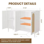 Buffet Garvee en rotin, meuble de rangement à 4 portes, console de bar à café, étagères réglables pour cuisine, couloir, salon