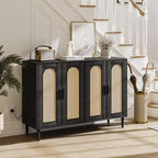 Buffet Garvee en rotin, meuble de rangement à 4 portes, console de bar à café, étagères réglables pour cuisine, couloir, salon