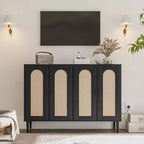 Buffet Garvee en rotin, meuble de rangement à 4 portes, console de bar à café, étagères réglables pour cuisine, couloir, salon