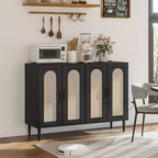 Buffet Garvee en rotin, meuble de rangement à 4 portes, console de bar à café, étagères réglables pour cuisine, couloir, salon