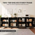 Buffet Garvee en rotin, meuble de rangement à 4 portes, console de bar à café, étagères réglables pour cuisine, couloir, salon