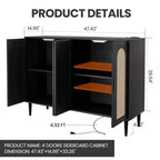 Buffet Garvee en rotin, meuble de rangement à 4 portes, console de bar à café, étagères réglables pour cuisine, couloir, salon