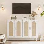 Buffet Garvee en rotin, meuble de rangement à 4 portes, console de bar à café, étagères réglables pour cuisine, couloir, salon