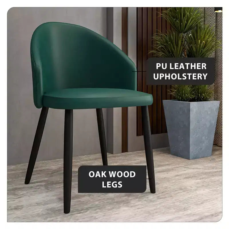 Lot de 2 chaises de salle à manger rembourrées LeisureMod Paradiso - Dossier incurvé avec pieds en bois, élégantes, confortables et durables pour les salles à manger
