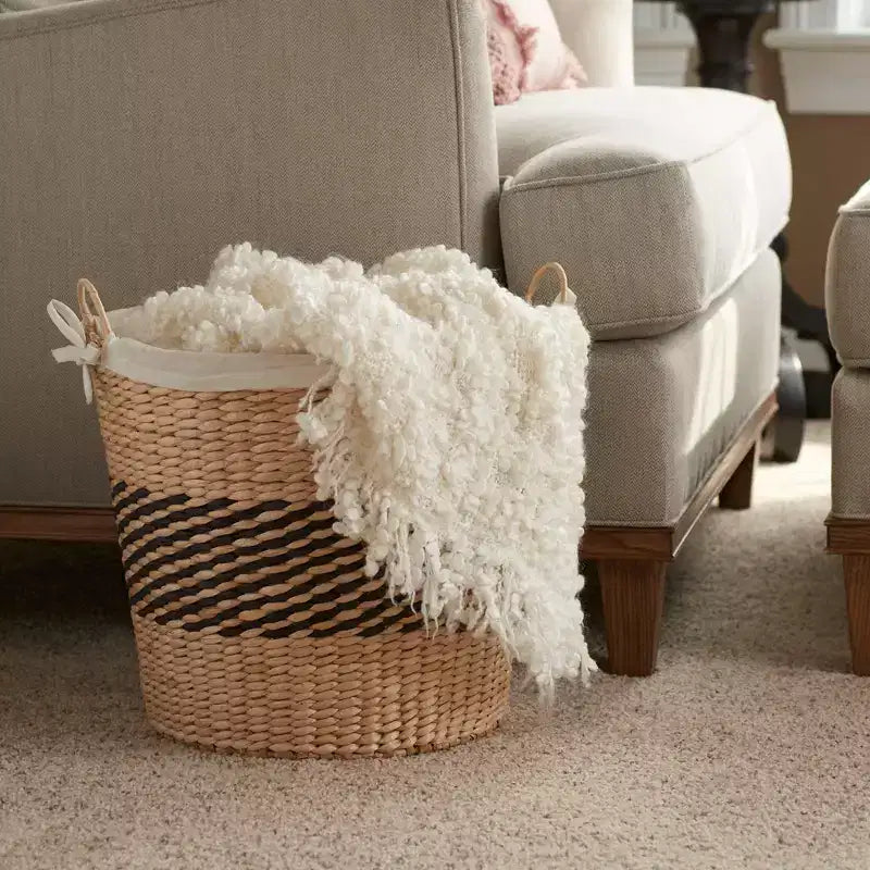 Panier tressé, panier décoratif avec poignées et doublure en coton, pour le rangement, l'organisation, la lessive et plus encore.