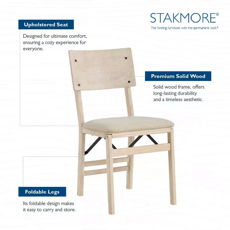 Stakmore Aztec Chaise pliante de salle à manger incurvée en bois massif de qualité supérieure avec siège rembourré en tissu, lot de 2, inachevé